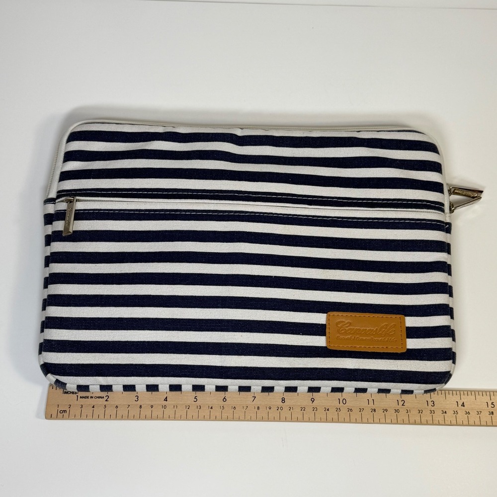 Canvaslife Laptop Sleeve Navy White Striped Canvas Padded Case Academic Work - Picture 4 of 7